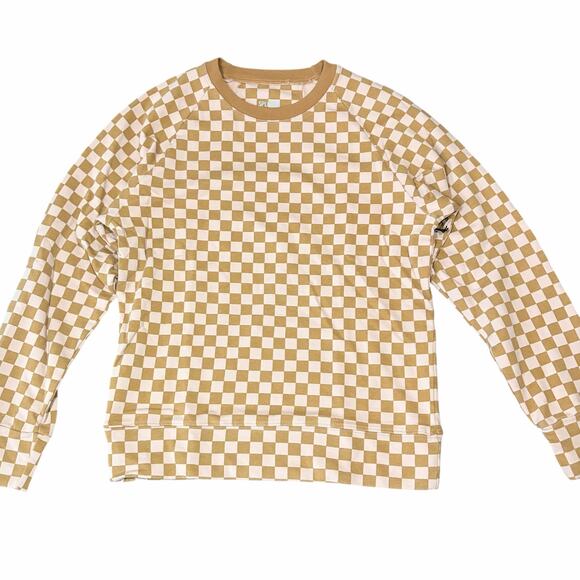 Splits59 Tilda Crewneck Sweater XS Plaid Pink Orange Checkered Loungewear NWT - Picture 2 of 8